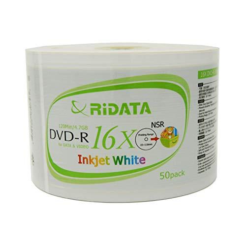 Ridata 100 Pack Ridata DVD-R 16X 4.7GB 120 Min White Inkjet Hub Printable Blank Data Video Media Recordable Disc