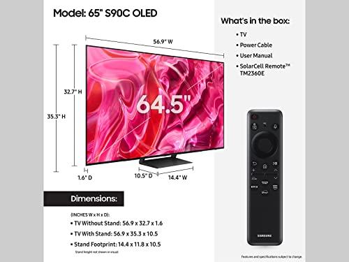 SAMSUNG SAMSUNG 65-Inch Class OLED 4K S90C Series Quantum HDR, Dolby Atmos Object Tracking Sound Lite, Ultra Thin, Q-Symphony 3.0, Gaming Hub, Smart TV with Alexa Built-in (QN65S90C, 2023 Model), Titan Black