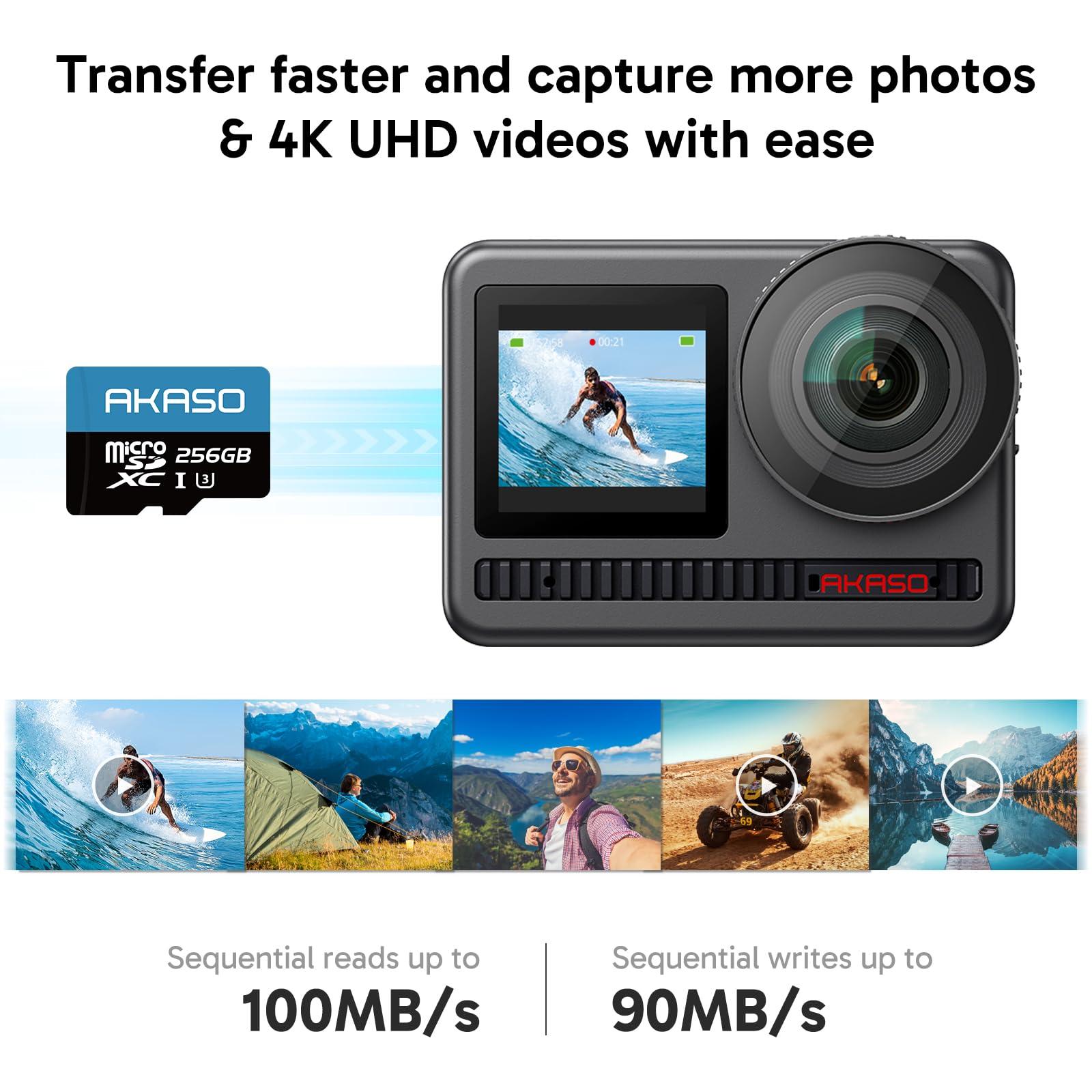 AKASO AKASO 256GB microSDXC U3 Memory Card - Up to 100MB/s, UHS-I C10, U3, Full HD, 4K UHD, MicroSD Card