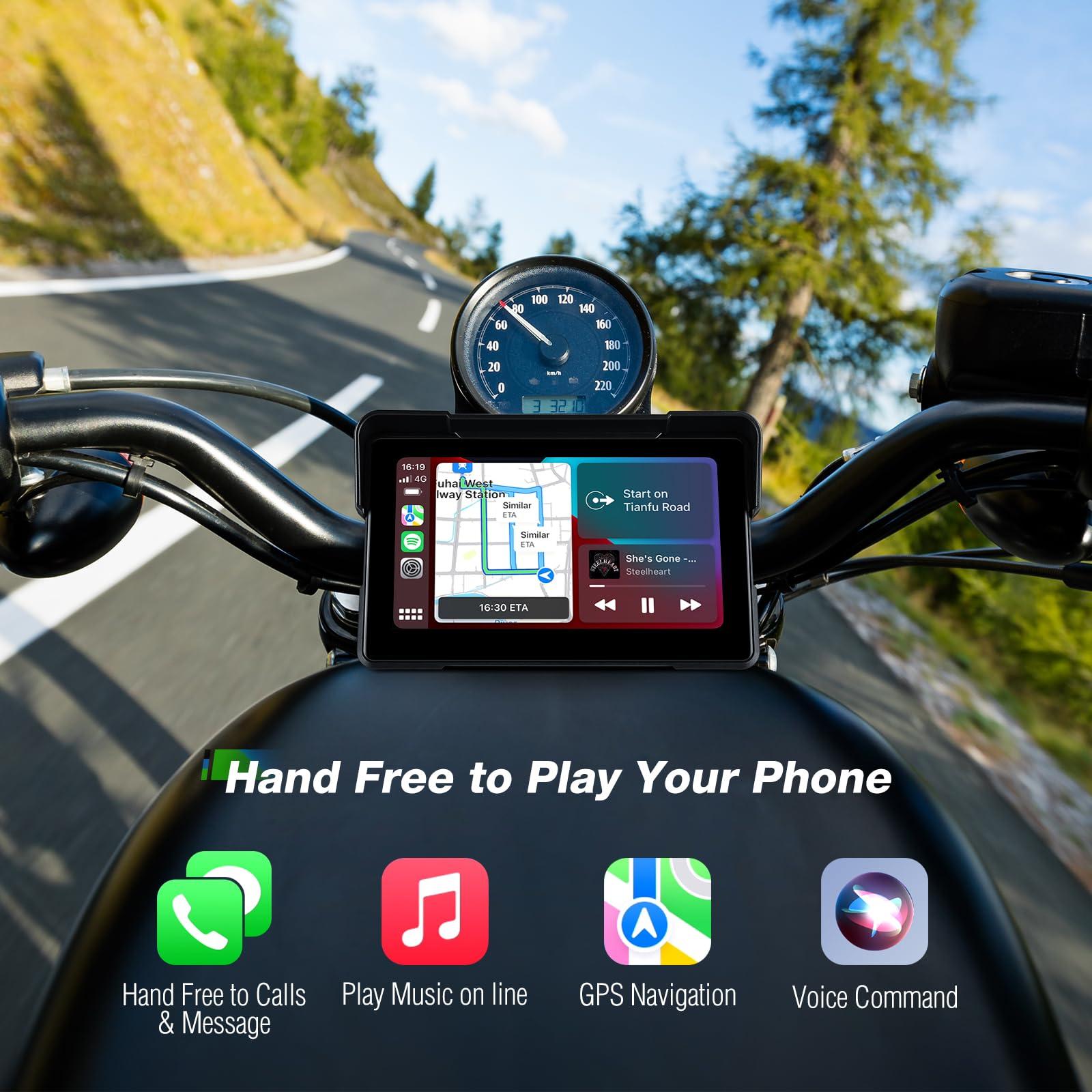 GTRUI 7 Inch Portable CarPlay for Motorcycle, Waterproof Touchscreen Wireless Car Play Android Auto Screen GPS Navigation for Motorbike, Siri Voice Control Dual Bluetooth TF-64G (M570 w/Cameras)