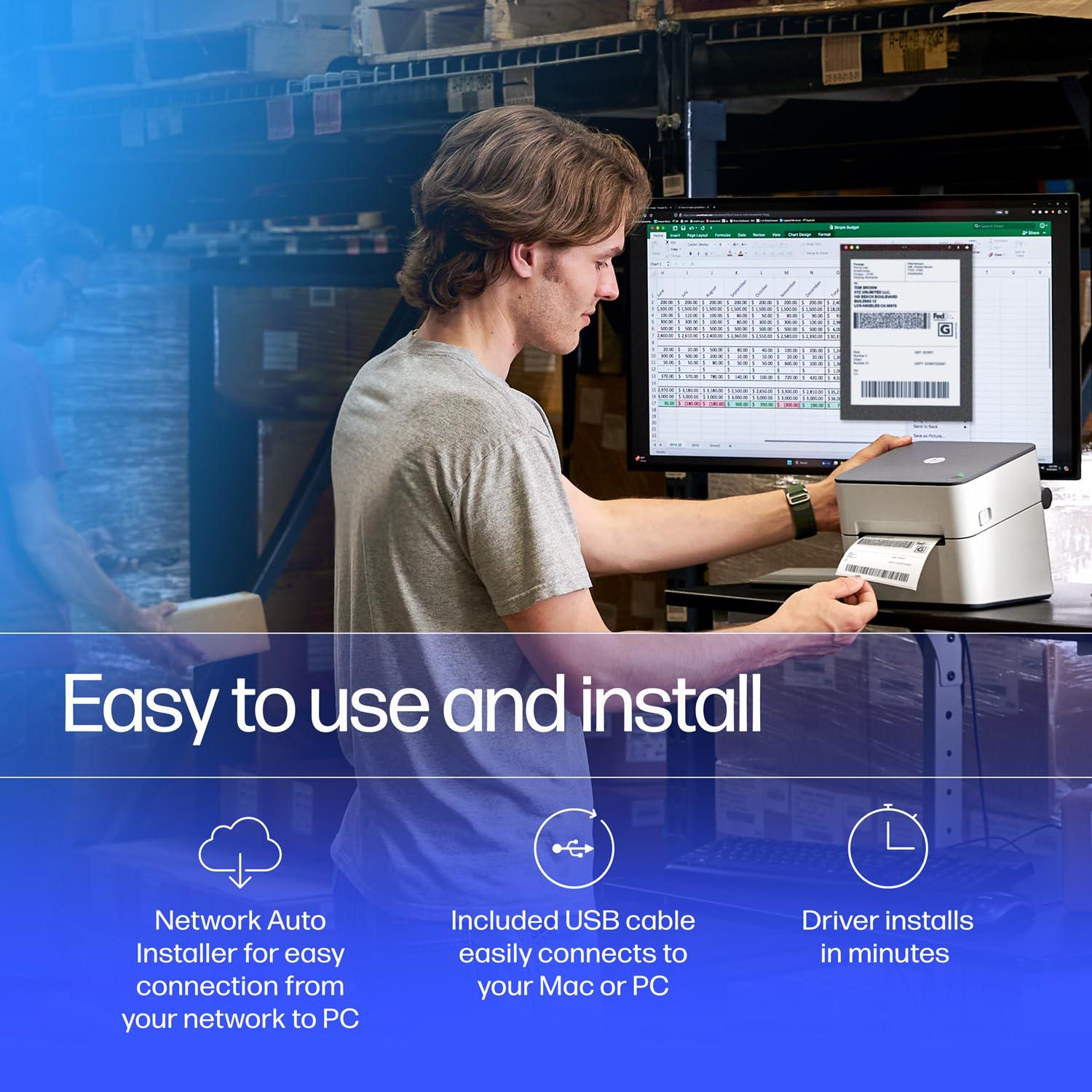HP HP Direct Thermal Label Printer with Ethernet Connection Industrial-Grade, Easy-to-Use, & High-Speed Shipping Label Printer (300 DPI)