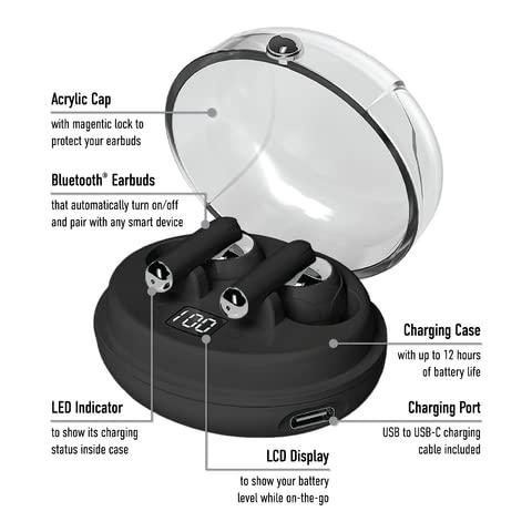 Gabba Goods GabbaGoods TrueBuds Chrome Wireless Earbuds, Bluetooth 5.3, 20Hrs Playtime, LED Power Display Charging Case,Touch Control, Voice Assisstant Compatible, Comfortable Secure Fit, Long Distance Connection