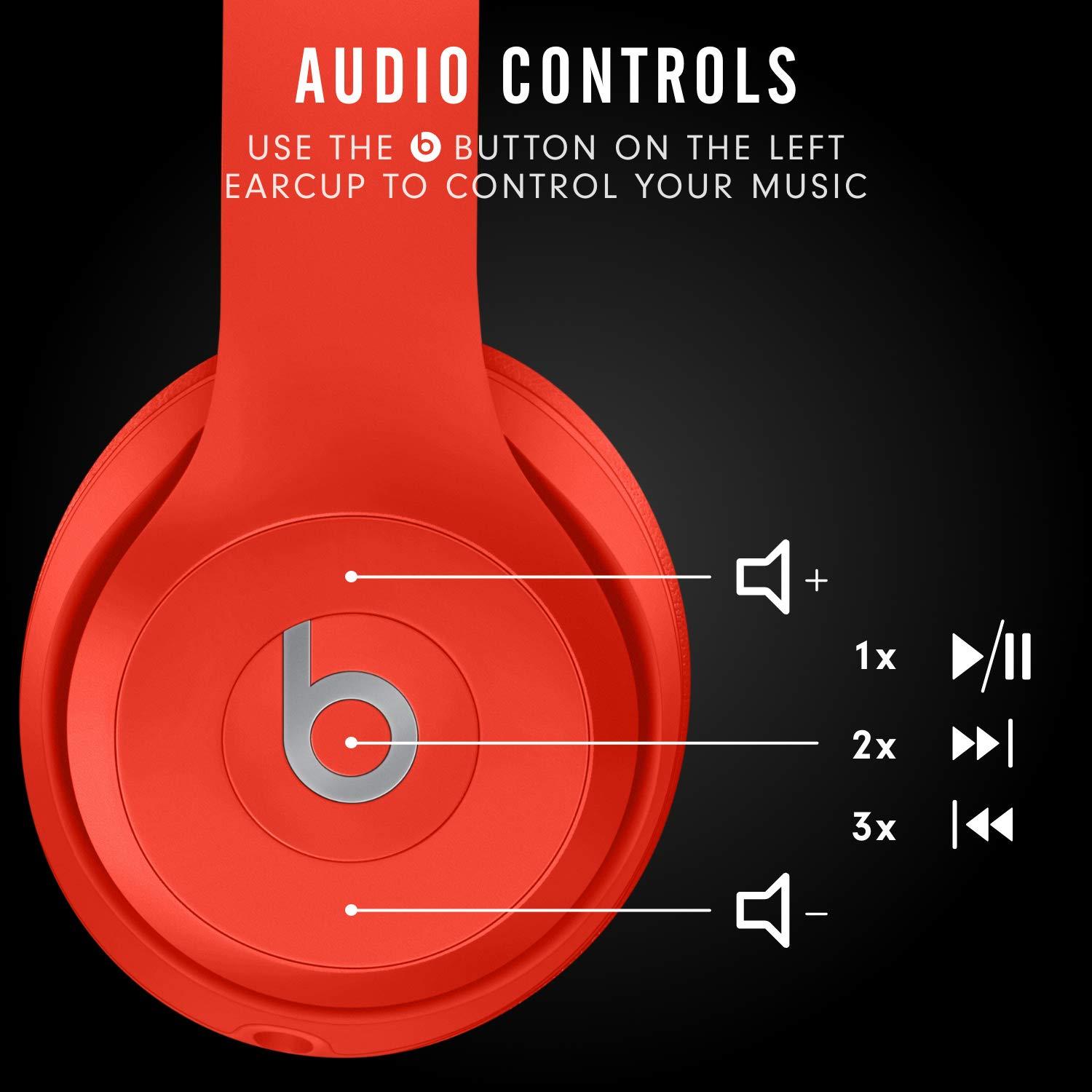 Beats Beats Solo3 Wireless On-Ear Headphones - Apple W1 Headphone Chip, Class 1 Bluetooth, 40 Hours of Listening Time, Built-in Microphone - Red