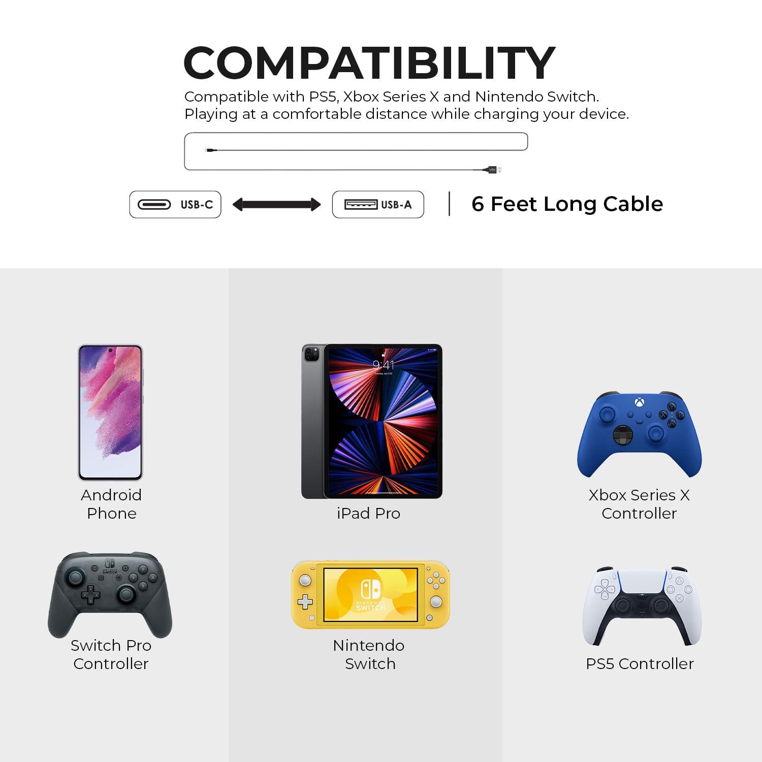 LIQUIPEL LIQUIPEL Powertek Type-C Fast Charger Cable, 6ft USB to Type-C for Galaxy, MacBook, and More, Denim (Black)