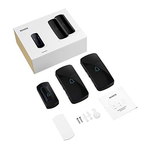 NOVETE Wireless Doorbell Kit, NOVETE Door Bell Operating at Over 1300 Feet, Waterproof Door Chime Kit with Two Plug-in Receivers, LED Indicators, 52 Melodies, Easy Setup for Home and Office