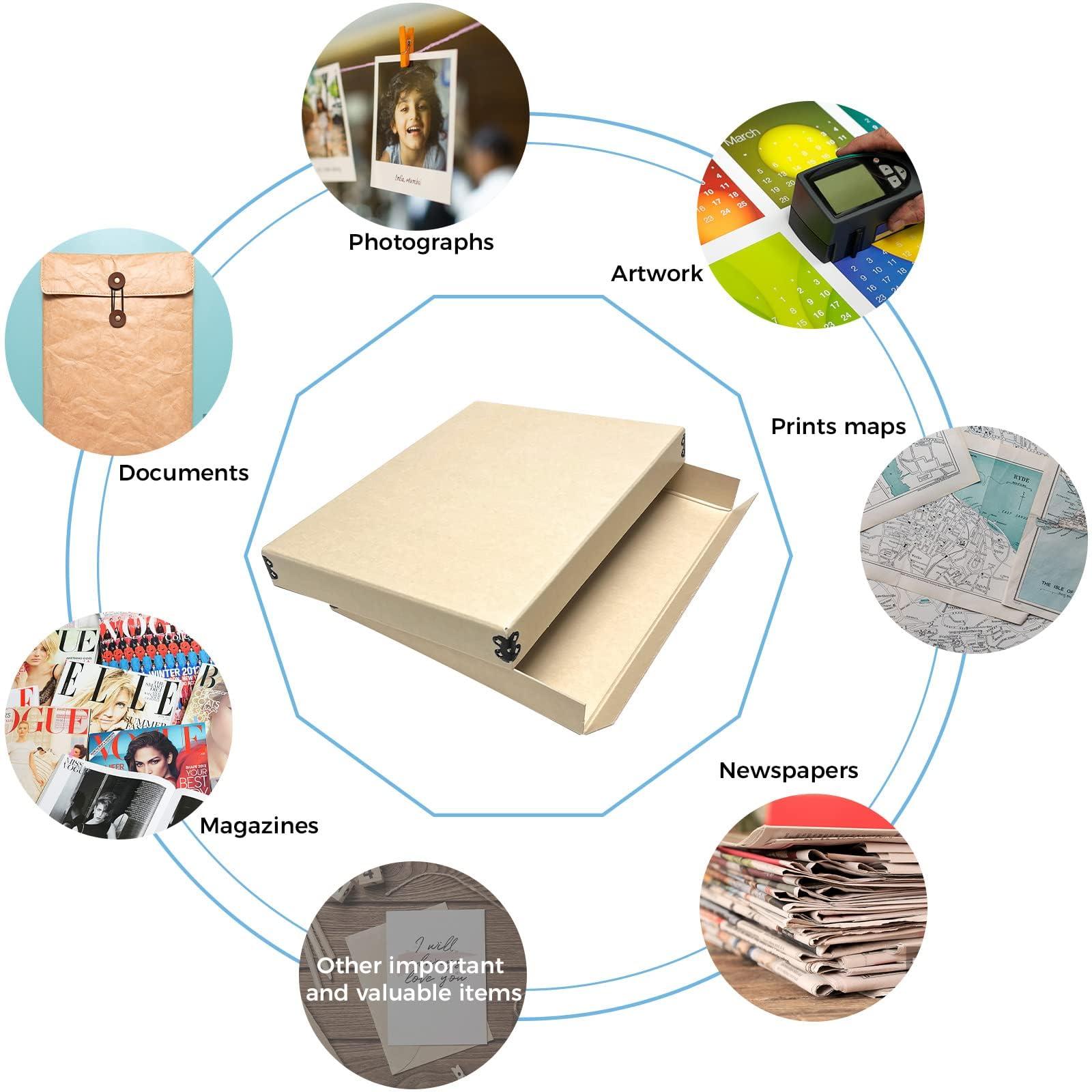 Lineco Lineco Museum Storage Box Tan, 8"x10"x1.5", Archival Boxboard, Drop-Front Design with Metal Edge. Organize, Store and Preserve Photographs, Prints, Documents, Art, Ephemera, Family Records