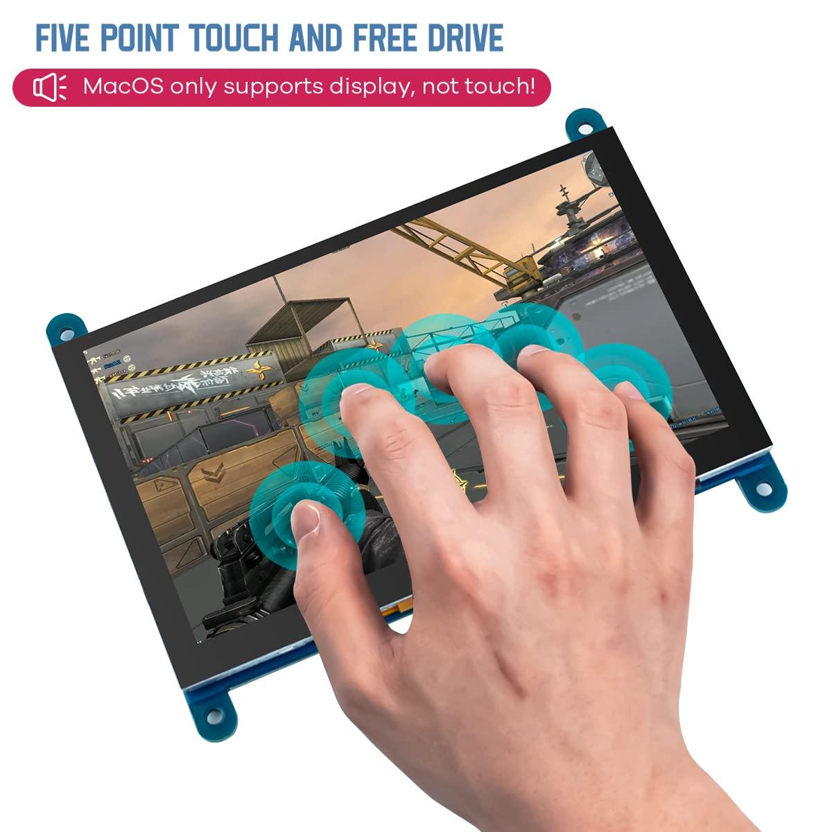 Hosyond Hosyond 5 Inch IPS LCD Touch Screen Display Panel 800480 Capacitive Screen HDMI Monitor for Raspberry Pi 5/4/3, BB Black, Windows 10 8 7