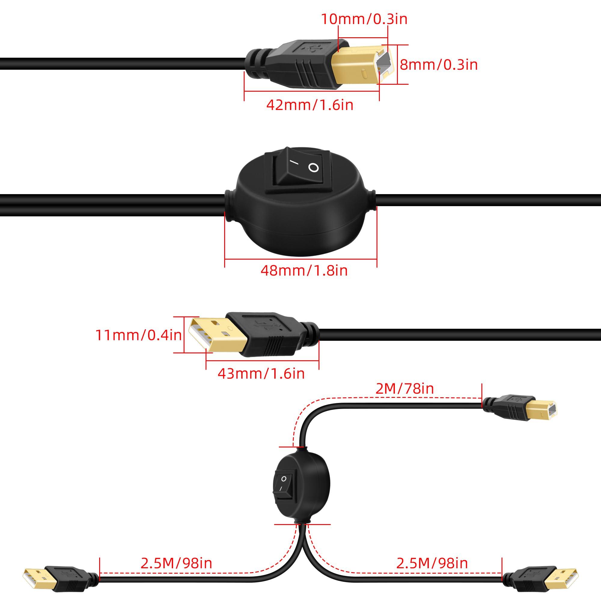 GELRHONR GELRHONR USB B to USB A Printer Cable Splitter - 1 in 2 Out Printer Cord Switcher for Sharing Keyboard, Mouse, Scanner (4.5M)