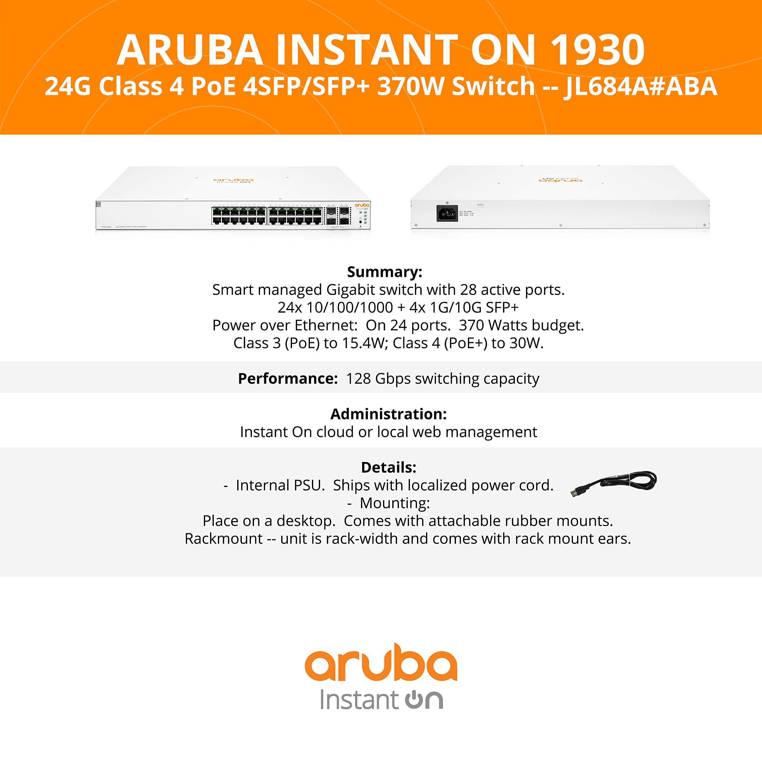 ARUBA Aruba Instant On 1930 28P Gb Ethernet 24xGE PoE (370W), 4X 1G/10G SFP+, L2+ Smart Switch EU Europe Cord (JL684A#ABB)