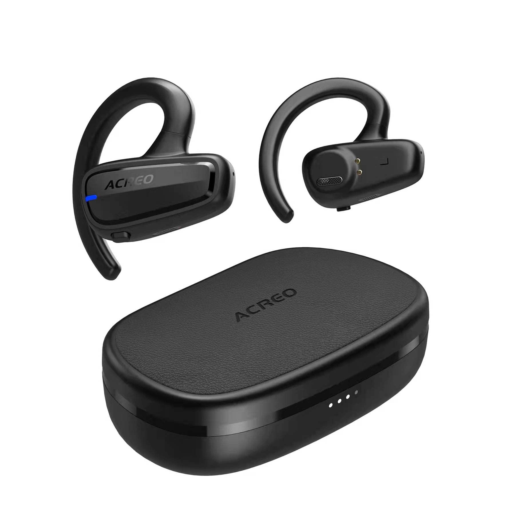 ACREO ACREO The Next Generation Open Ear Headphones, OpenBuds, True Wireless Earbuds with Earhooks, Bluetooth Workout Headphones, 18 Hours Playtime with Case, IPX7 Waterproof, Black