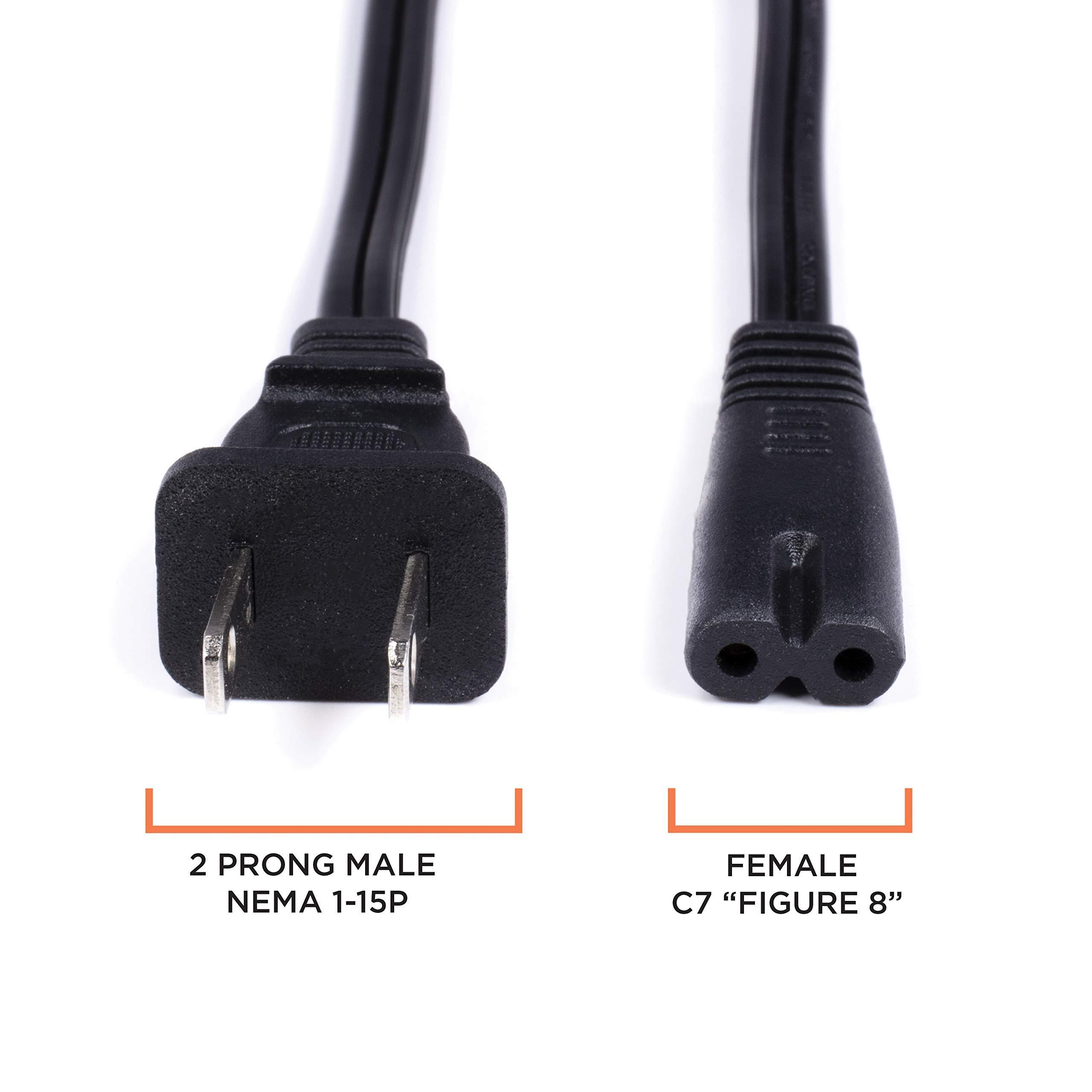 THE CIMPLE CO THE CIMPLE CO Figure 8 Power Cord (2 Prong) with Copper Wire Core - Non Polarized for Satellite, CATV, Game Systems, and More - NEMA 1-15P to C7 C8 / IEC 320 - UL Listed - Black, 3 Feet (0.9 Meter)