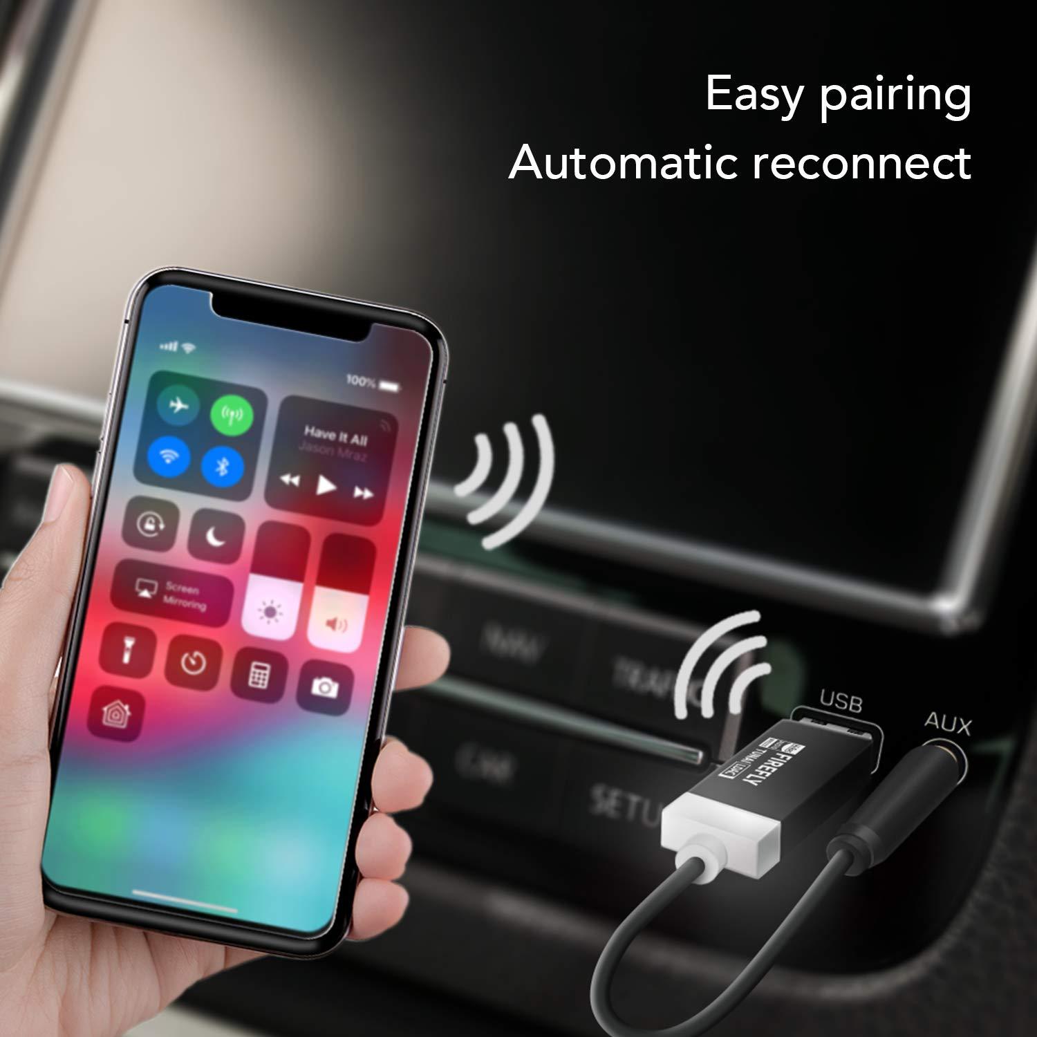 TUNAI TUNAI Firefly LDAC Bluetooth Receiver: High Resolution Wireless Audio Bluetooth 5.0 Adapter with Audiophile USB DAC 3.5mm AUX for Car/Home Stereo Hi Res Music Streaming; Auto On, No Charging Needed