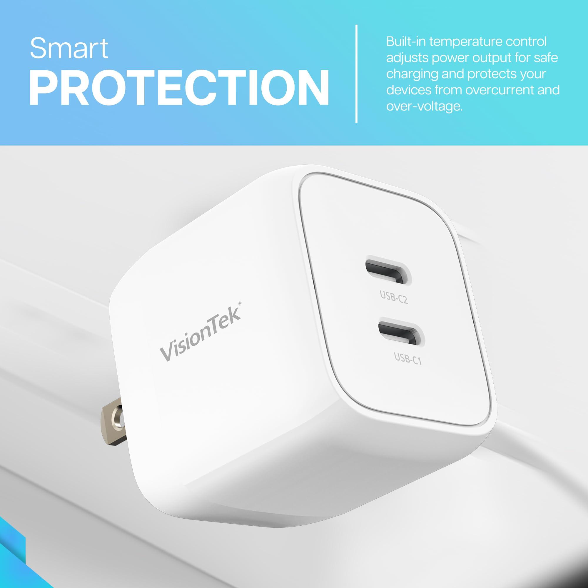 VisionTek VisionTek GaN II 35W Wall Fast Charger - Dual USBC Ports - 2X USB-C - Compatible with Ipad, iPhone, Galaxy, Steam Deck, Tablets, Pixel and More - 901534