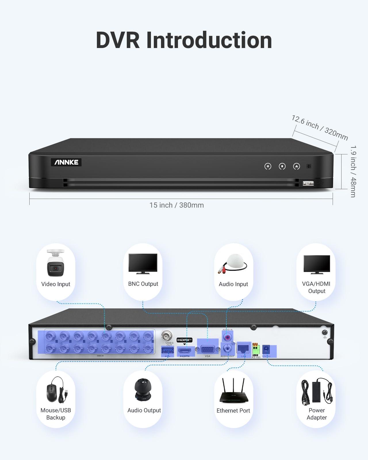 ANNKE ANNKE 16CH 4K AI DVR with Human & Vehicle Detection, 8MP H.265+ Surveillance CCTV Recorder for Home & Business, Work with Alexa, Easy Live Viewing, Support TVI/AHD/CVI/CVBS/IPC Input, 3TB HDD Included