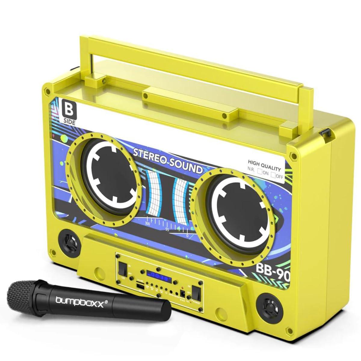 Bumpboxx Bumpboxx Remixx Retro Bluetooth Boombox | Portable Cassette-Style Speaker with High-Fidelity Sound & Wireless Mic | Highlighter Yellow