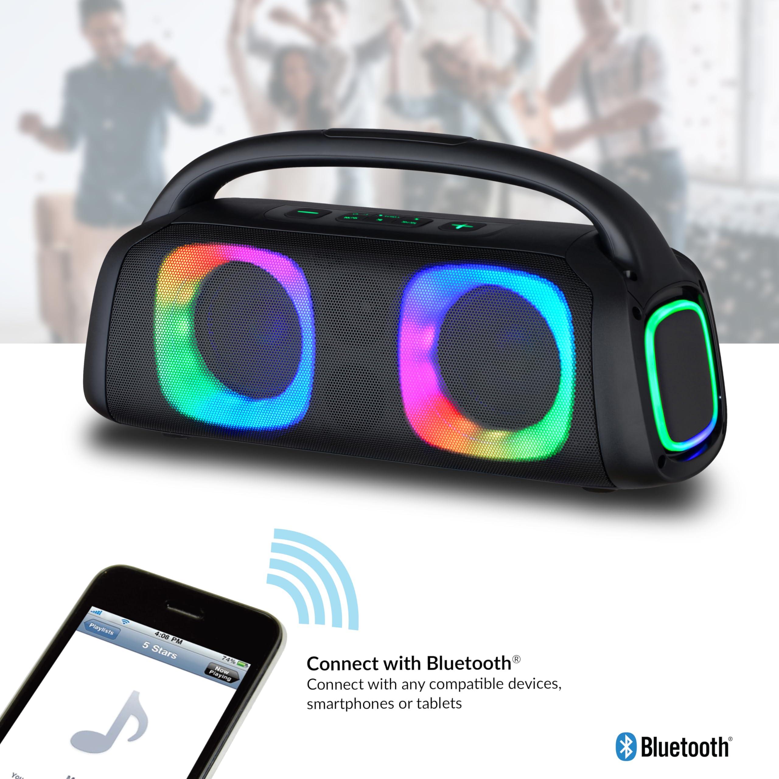 Supersonic IQ Sound IQ-3540BT Portable Bluetooth Speaker with RGB Lights, TWS, Enhanced Stereo Sound, Voice Assistant Control, Hands-Free Mic, RGB Lighting Modes, A2DP Bluetooth, USB/Micro SD/FM Radio Inputs