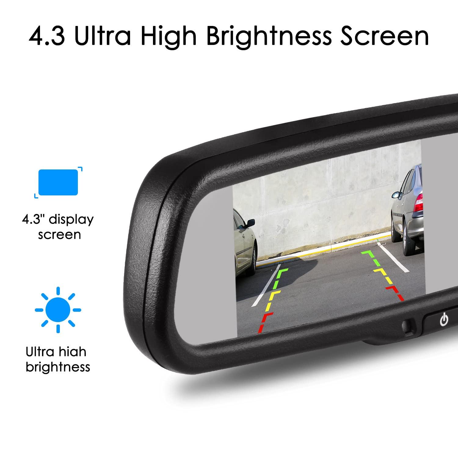 AUTO-VOX Rear View Mirror Camera with 4.3 Monitor, Super Night Vision OEM Backup Camera Mirror with IP 68 Waterproof Back Up Camera for Car, Rearview Mirror for Parking & Driving Safety AUTO-VOX T2