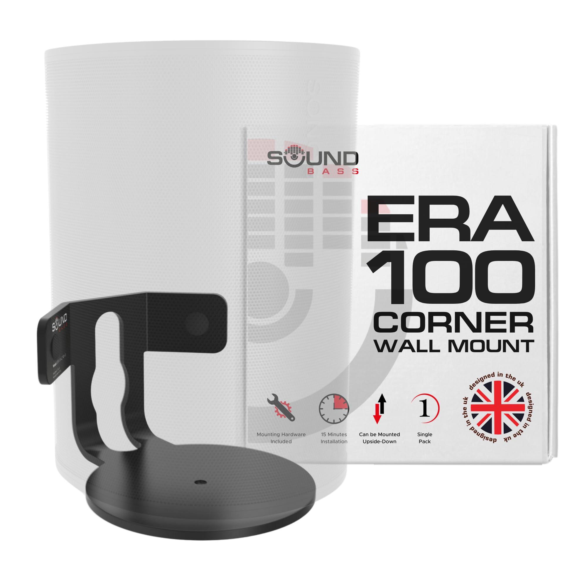 Sound Bass ERA100 Corner Wall Mount Bracket - Low Profile, Black, Single (1pc), Complete with All Mounting Hardware Compatible with Sonos ERA 100 Speaker