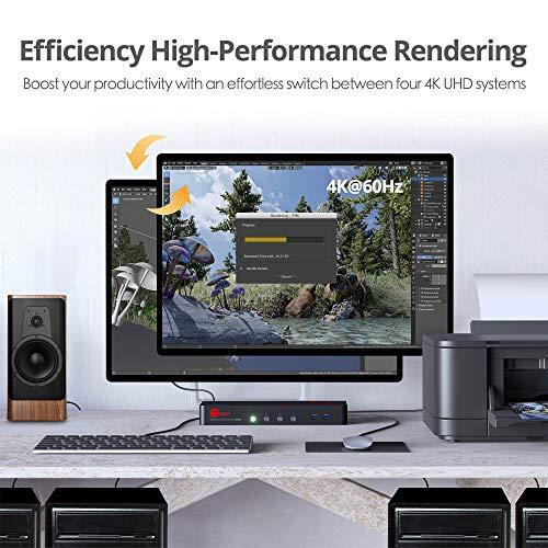 SIIG SIIG 4K DisplayPort 4-Port KVM Switch with Audio and Microphone, DP 1.2 4K60, USB 3.0 x4, USB 2.0 x2, Cables Included, Hotkey Control, TAA Compliant, ESD Protection, Metal housing (CE-DP0G11-S1)