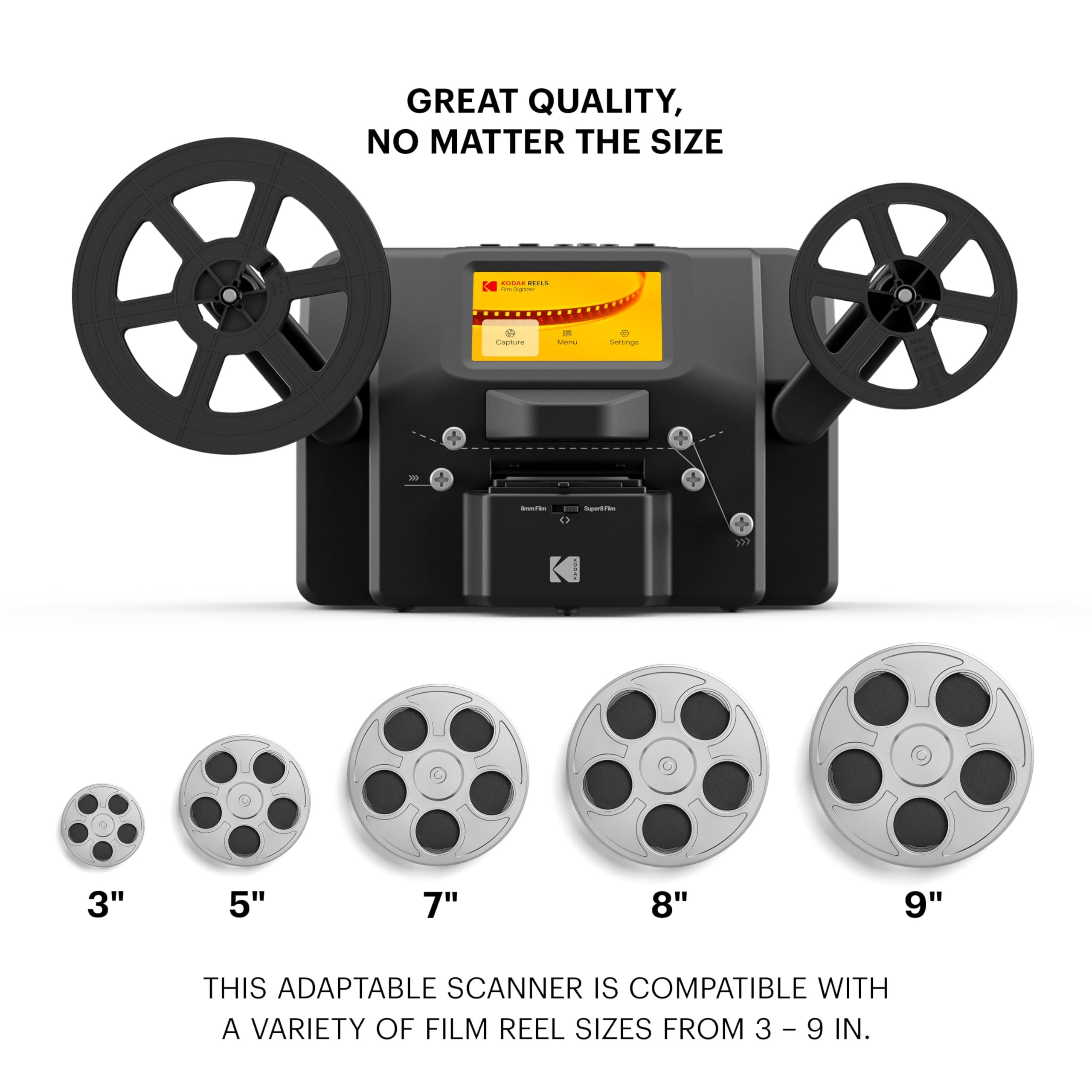 KODAK KODAK REELS 8mm & Super 8 Films Digitizer Converter with Big 5 Screen, Scanner Converts Film Frame by Frame to Digital MP4 Files for Viewing, Sharing & Saving on SD Card for 3 4 5 7 and 9 Reels