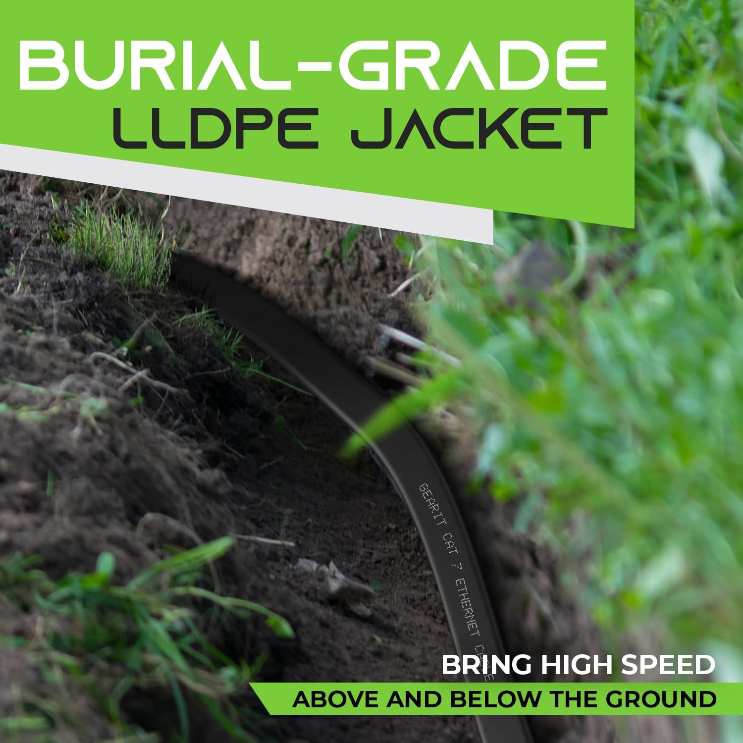 GearIT GearIT Cat 7 Outdoor Flat Ethernet Cable (10ft, Black) Direct Burial Rated LLDPE Jacket - Indoor Cat7 Shielded FTP 600MHz 10Gbps High Speed Gaming Computer Network RJ45 Snagless Patch Cord Internet