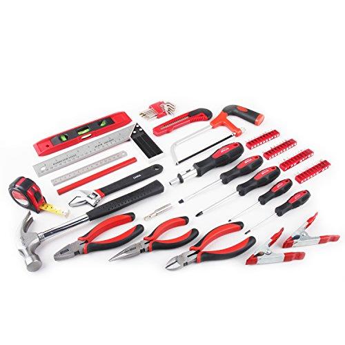 Apollo Tools Apollo Tools 71 Piece Complete Household Tool Set with Clamp, Hacksaw, Carpenter Square, Screwdriver and Plier Sets for College, Home Repairs and DIY - Red - DT0204