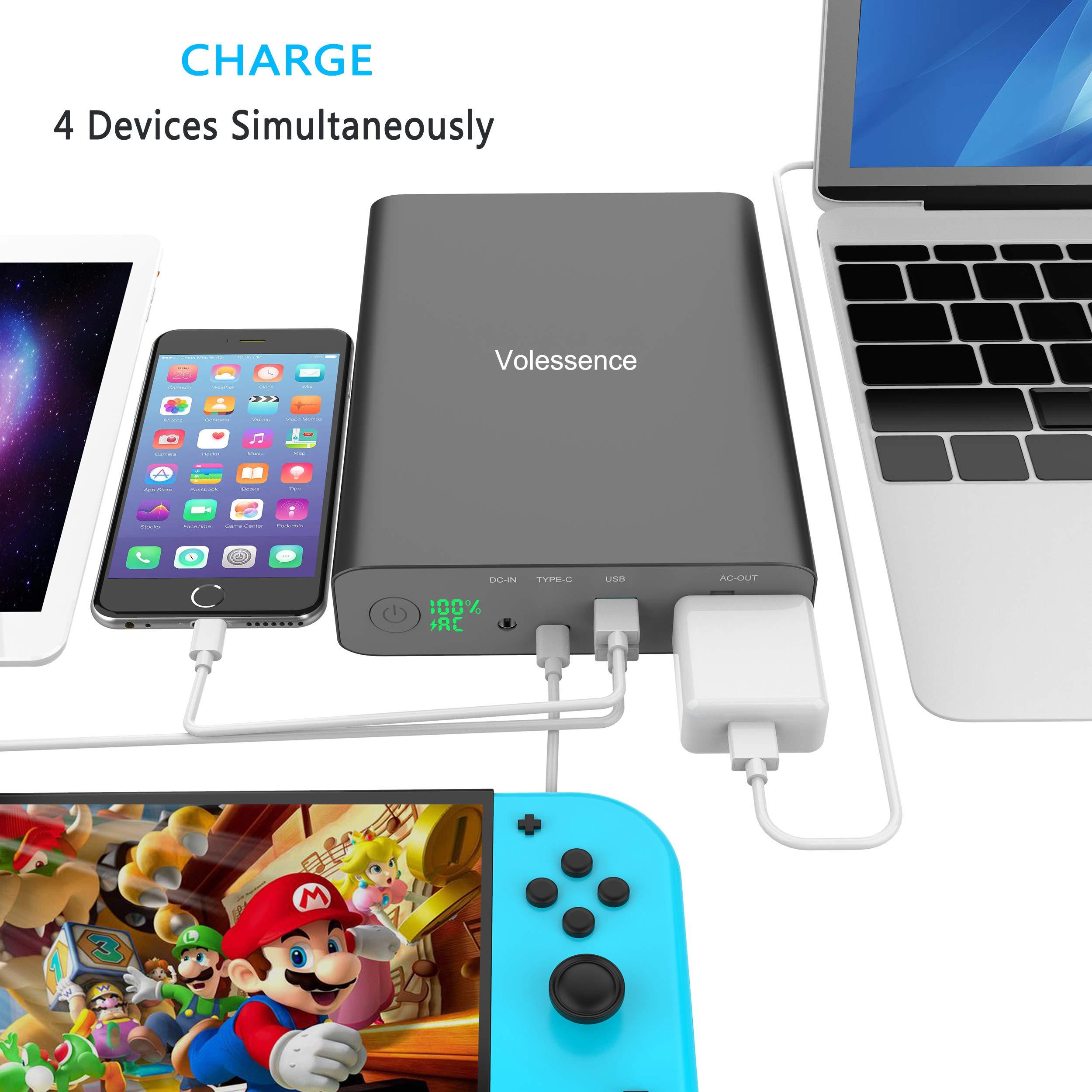 Volessence Volessence AC Outlet Portable Laptop Power Bank 110V 60000mAh 130W Laptop Charger & External Battery Pack for MacBook, Drone, Projector Phone Tablet Camera Travel