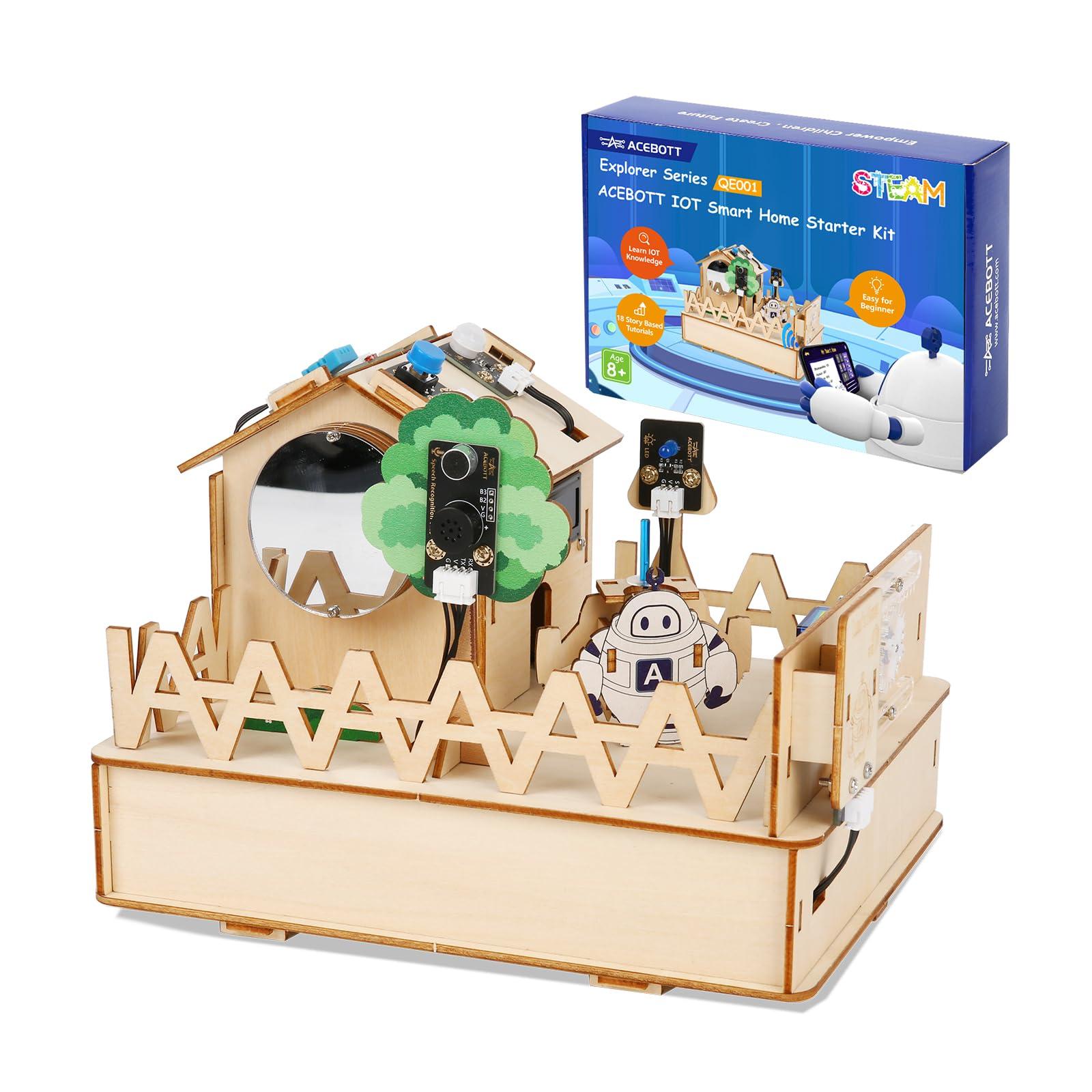 ACEBOTT ACEBOTT ESP32 Smart Home IoT Starter Kit Compatible with Arduino IDE, Electronics Home Automation Coding Kit, DIY Wooden House Building Sensor Set STEM Educational Set for Teens 15+