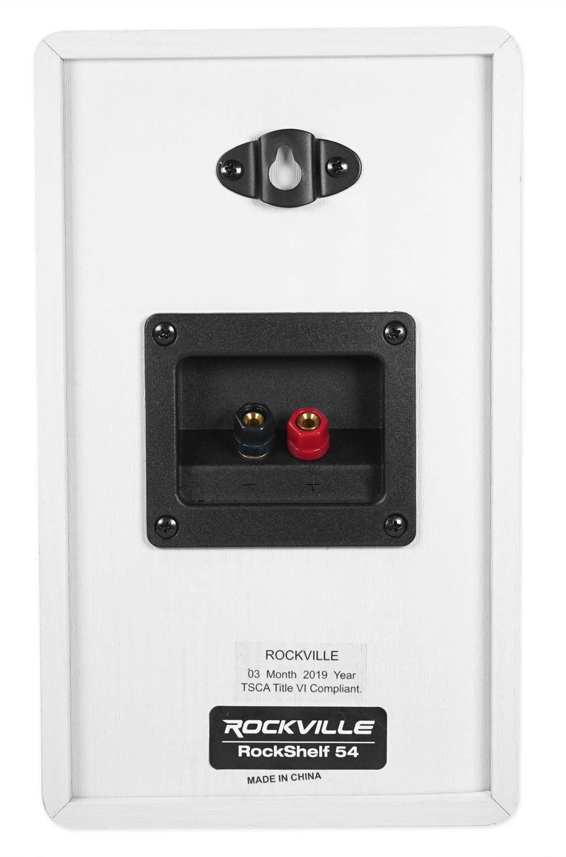 Rockville Rockville Bundle: (2) RockShelf 54W 360w White 5.25\" Home Theater Bookshelf Speakers Bundle with (2) RS21W 21 inch Steel Bookshelf Speaker/Studio Monitor Stands (4 Items)