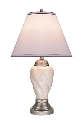 Aspen Creative Aspen Creative 40093-1 26" High Traditional Ceramic Table, Ivory with Pewter Finish Base and Hardback Empire Shaped Lamp Shade in Off White, 15" Wide