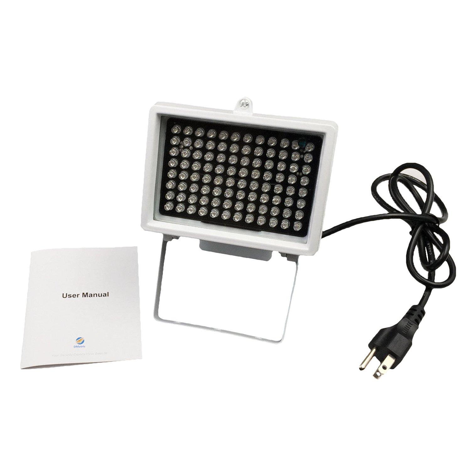 DMetric DMetric IR Illuminator, AC 110V - 220V 850nm Infrared 96 LED Night Vision Waterproof Lamp for Indoor Outdoor Security CCTV Camera, Long Range 80m (263 feet) and Wide Angle 60 Degree