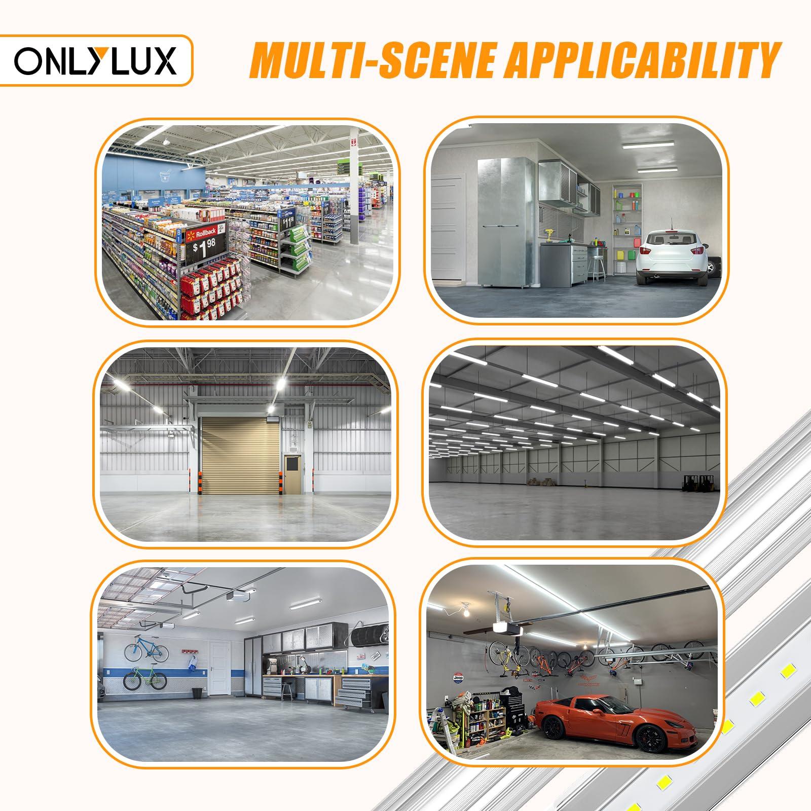 ONLYLUX ONLYLUX 8ft R17D LED Tube Light, F96t12 HO 8 Foot Led Bulbs, 96\'\' 8ft led Shop Light to Replace T8 T12 Fluorescent Light Bulbs, 100-277V Input, 4800LM, Cold White 6000K, Clear Lens (10 Pack)