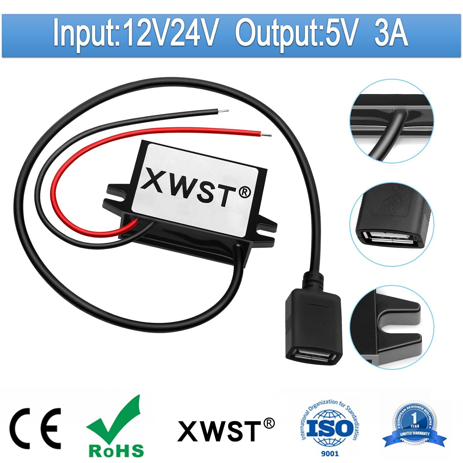 XWST XWST DC to DC 12V 24V to 5V 3A 15W 15watt with USB Output Power Adapter Converter 8V-40V to 5V Voltage Buck Regulator,Step-Down Module,Waterproof Power Adapt 5V Volt Transformer Module