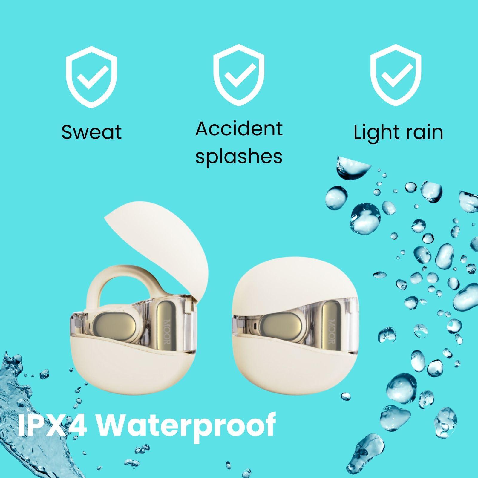 MOOR MOOR Beige OpenWave Open Ear Headphones Bluetooth 5.3 Wireless Earbuds, 40H Playtime ENC Noise Cancelling Earbuds with 16.2mm Dynamic Drivers for Premium Stereo Sound IPX4 Waterproof Earbuds