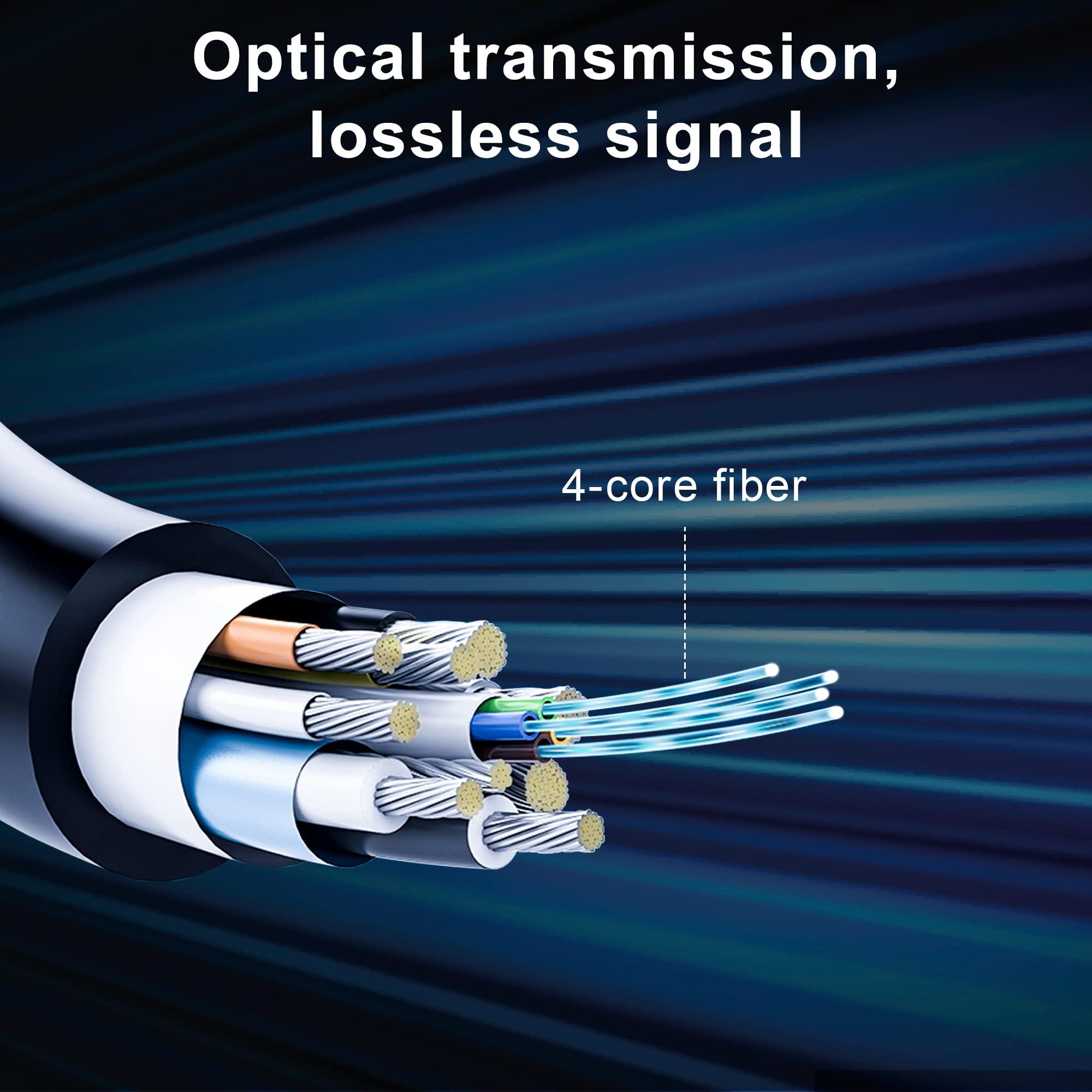 ecjtu 8K Long DP Fiber Optic Cable 130Feet/40m, 8K@60Hz, 4K@144Hz, 32.4Gbps Displayport 1.4 Cable, Gold Plated Connector, Slim and Flexible Cord, Support HBR3, DSC 1.2, HDR10, 3D Visual Effects, VR Headset