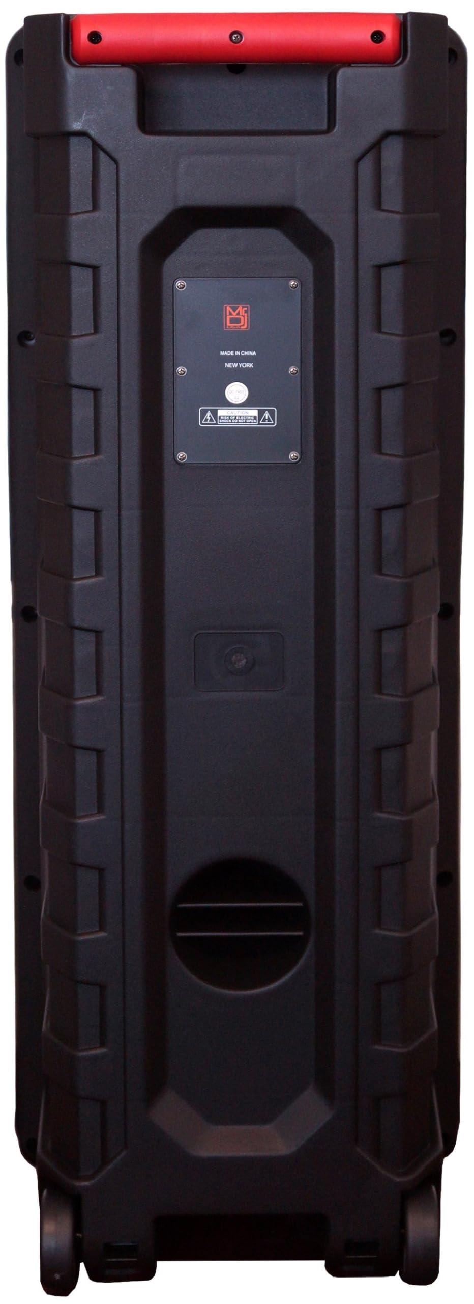 Mr. Dj MR DJ USA Newyork+ 12" X 2 Rechargeable Portable Bluetooth Karaoke Speaker with Party Flame Lights Microphone TWS USB FM Radio + 18-LED Moving Head DJ Light