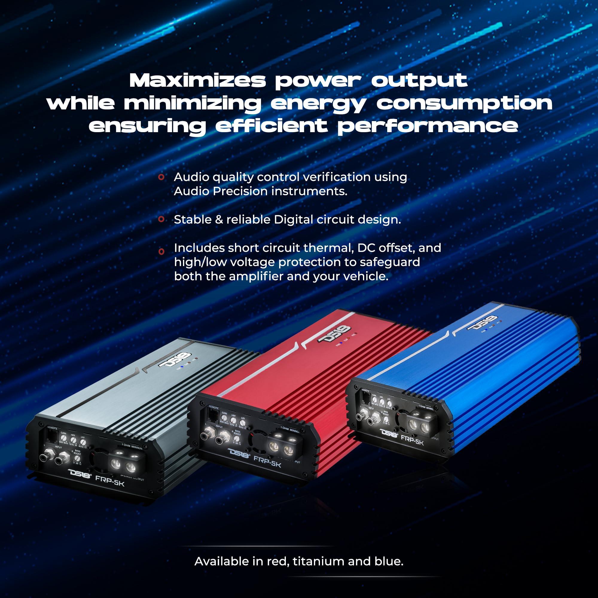 DS18 DS18 FRP FRP-5K/TI 1-Channel Amplifier 5000 Watts RMS @ 1-Ohm, Certified Dyno, Compact Full-Range Class D, Monoblock Amplifier, Exceptional Efficiency, Remote Level Control Knob, Titanium (Renewed)