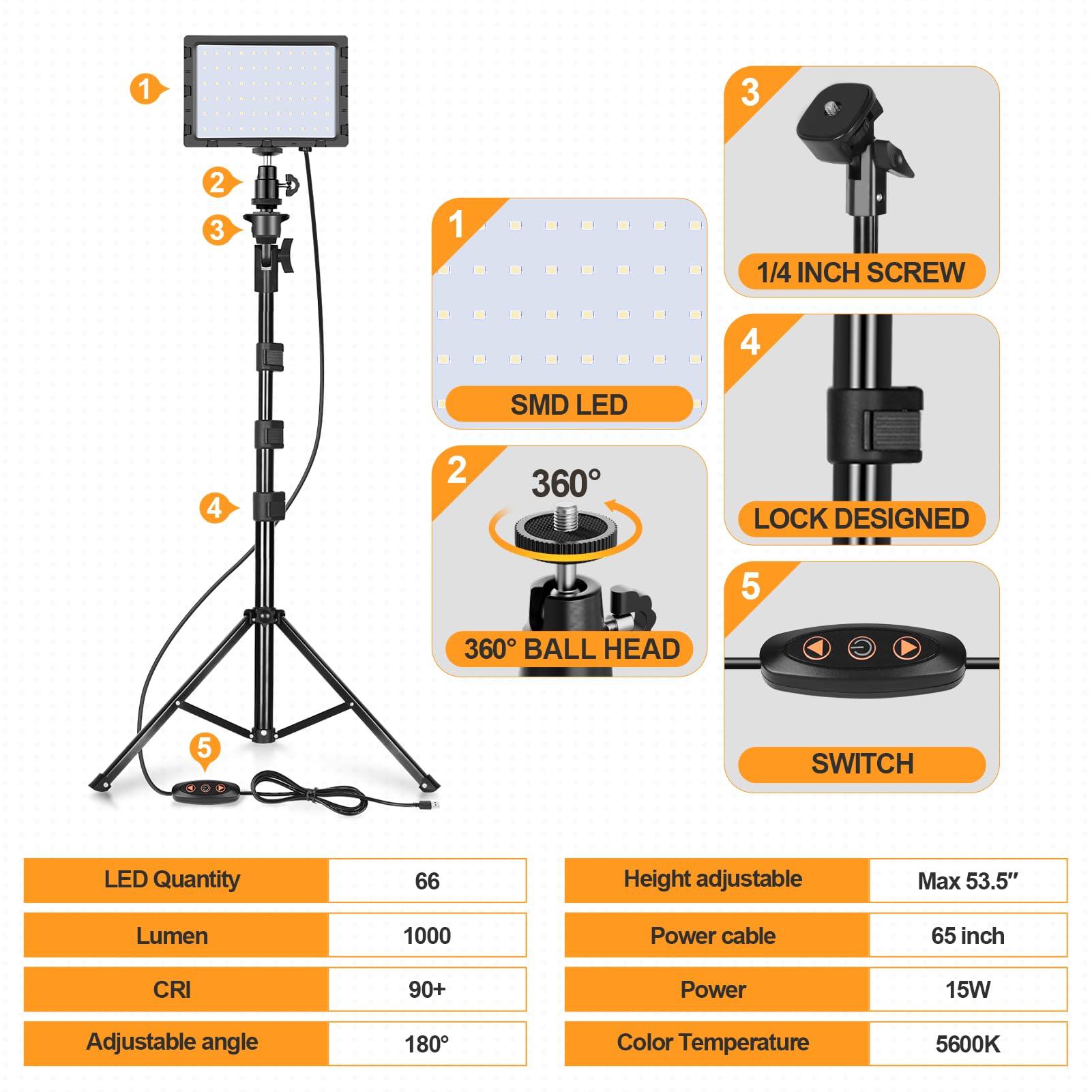 EMART EMART Led Photography Lighting Kit, 2 Pcs Dimmable Continuous Portable Studio Light with 54 inch Adjustable Tripod Stand for Video Recording, Photoshoot, YouTube, Game Streaming