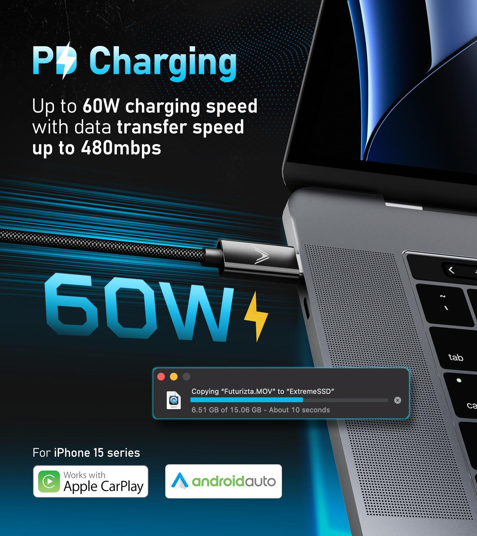 Futurizta Tech Futurizta Tech Zeus-X Short USB-C to USB-C Cable 2 Packs (0.33ft/0.1m) 60W 20V/3A Type-C Fast Charging Cable QC3.0 QC4.0 Compatible with Samsung, Google Pixel, iPad Pro, DAC, SSD