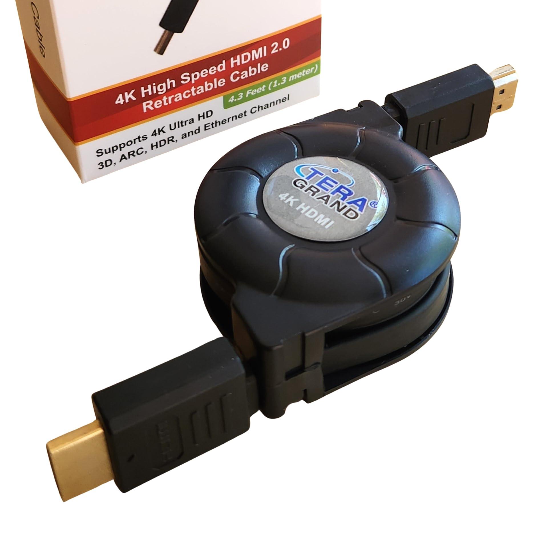 Tera Grand Tera Grand Premium 4K High-Speed HDMI 2.0 Retractable Cable, Extends up to 4.25 feet - Supports 4K Ultra HD, 3D, ARC, HDR, and Ethernet Channel