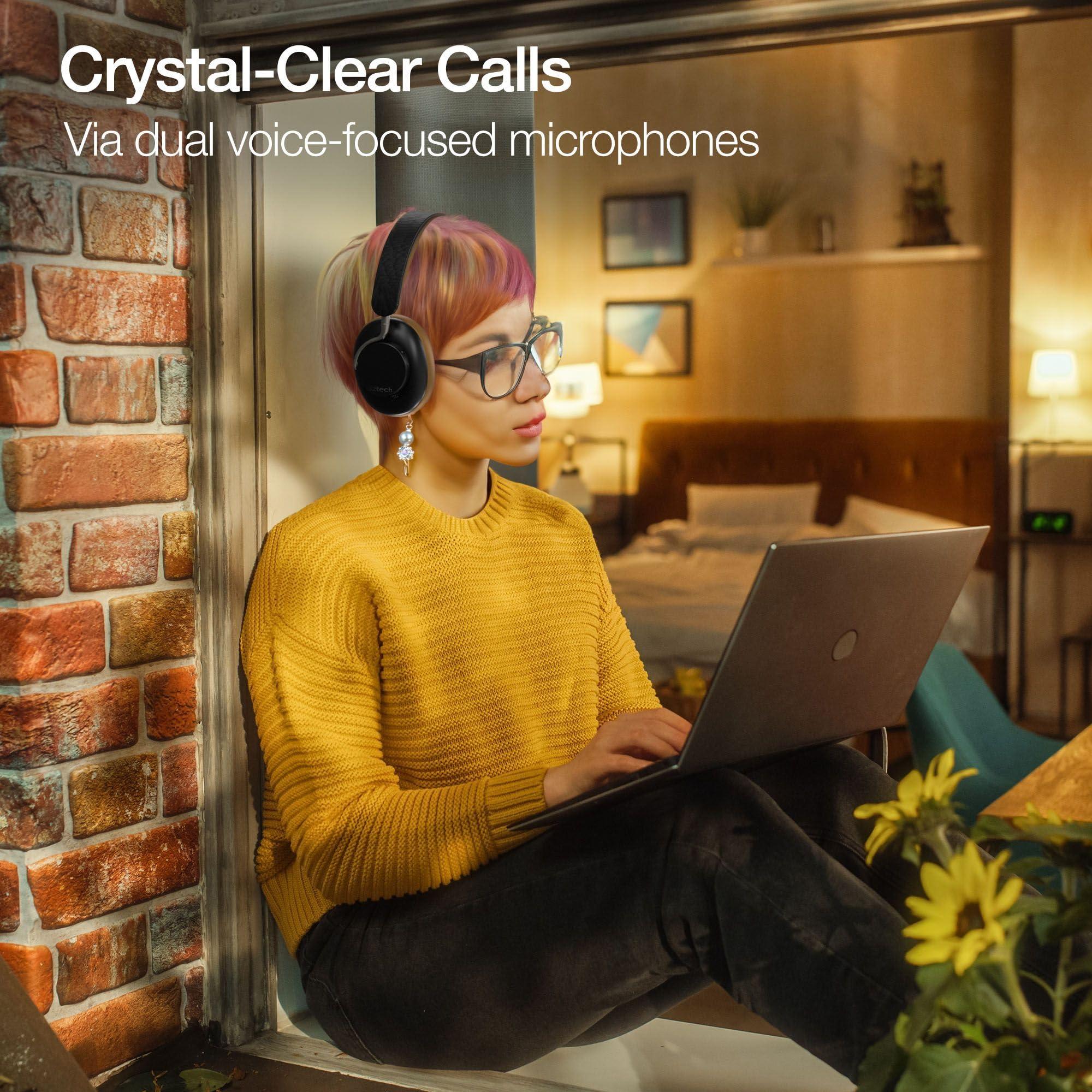 Naztech Naztech Aura 360 Vintage 24HR ANC Over Ear Headphone Wireless, Noise Cancelling Headphones Over Ear, Bluetooth Headphone Gym, Active Noise Cancelling Head Phones, Multipoint Connection Dual Voice Mic