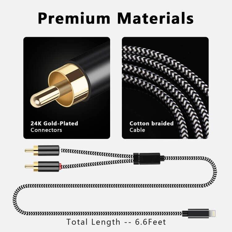 WLTASUY [MFi Certified] Lighting to RCA Cable Audio Aux Adapter, 2-Male Stereo Y Splitter Aux Cord Compatible with i-Phone 14 13 12 11 Pro XS XR X 8 7 for Amplifier,Car,Home Theater, Speaker and More (6.6FT)