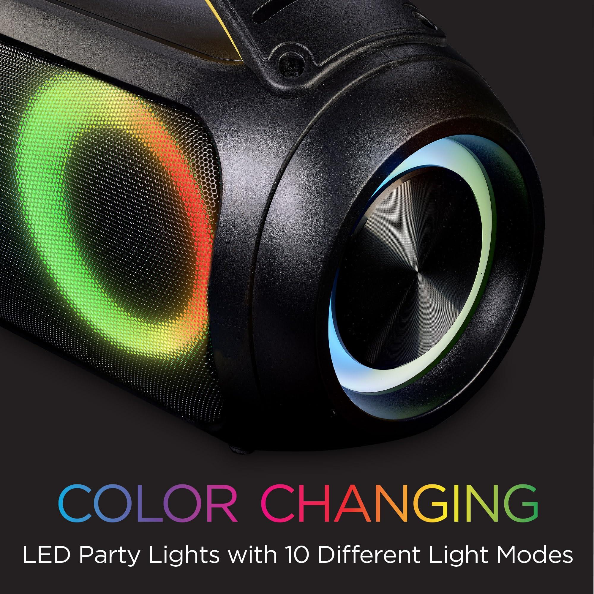 iHome iHome Bluetooth Speaker Boombox with FM Radio, Color Changing Lights and Remote Control, Splash-Proof Wireless Speaker is Portable and Rechargeable (iBT920B.EXv24)