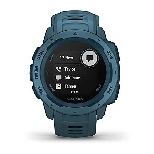 Garmin Garmin Instinct, Rugged Outdoor Watch with GPS, Features GLONASS and Galileo, Heart Rate Monitoring and 3-Axis Compass, Lakeside Blue (Renewed)