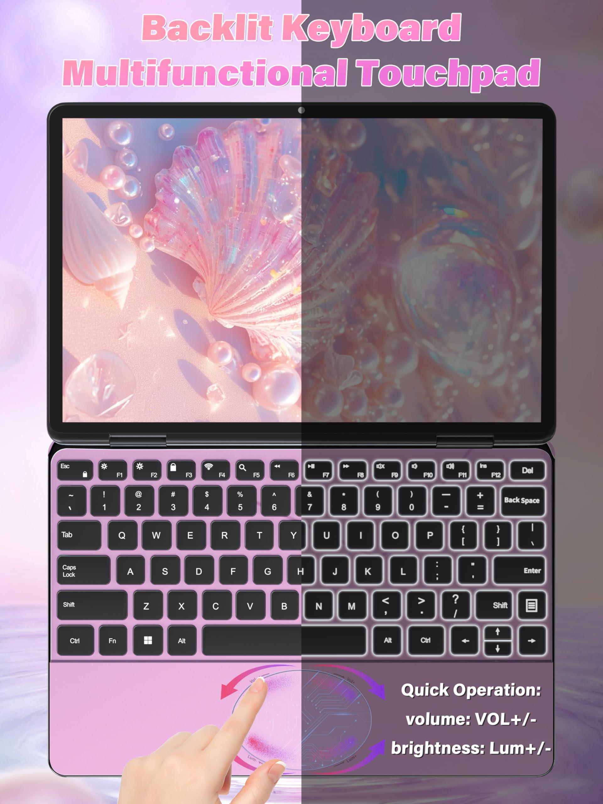 Svikou Svikou 11\" Touchscreen 2-in-1 Convertible Pink Laptop for Business&Students, in tel N100 CPU,16G DDR4 RAM,512G SSD,FHD 1920 * 1200 IPS,Win 11 Pro PC,Backlit Keyboard, WiFi, Type-C,HDMI, Oval Trackpad