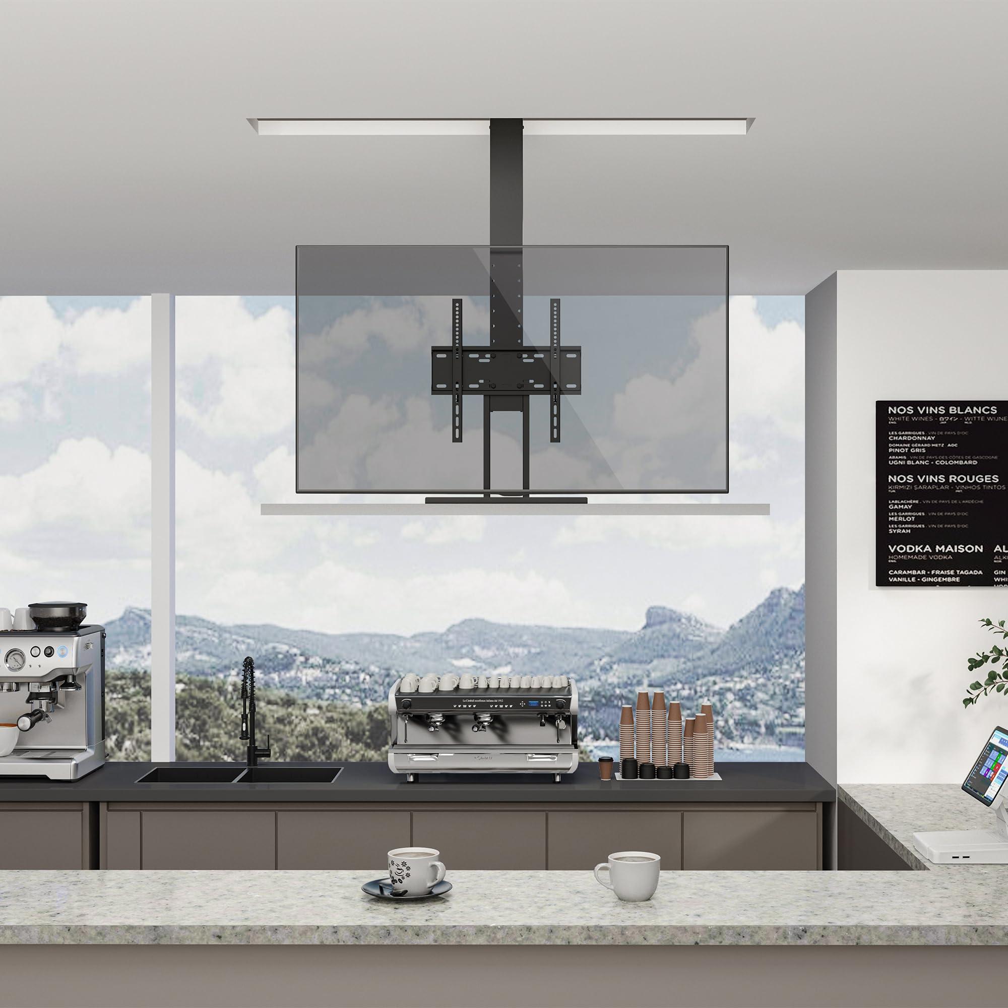 VIVO VIVO Motorized Drop Down Ceiling TV Mount for 32 to 55 inch Screens, Vertical Electric Television Bracket with Remote Control, Compact Design for Enclosures, Black, MOUNT-E-DN55