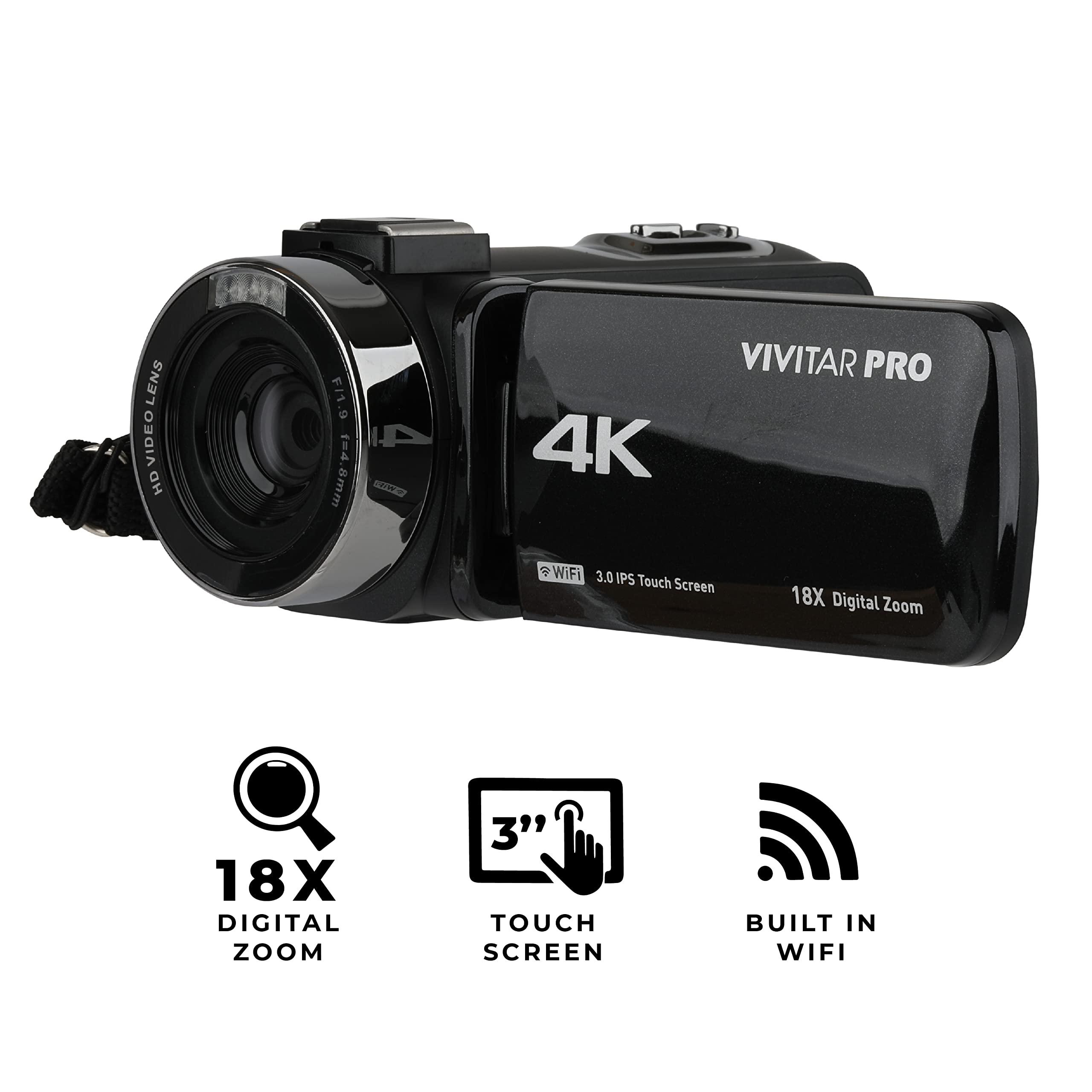 Vivitar Vivitar 4K Video Camera, Wi-Fi Ultra HD Camcorder with 18x Digital Zoom, 3 IPS Touchscreen Video Recorder with Night Vision, Vlogging Camera with 3.5mm Microphone Jack, Rechargeable, SD Card Slot