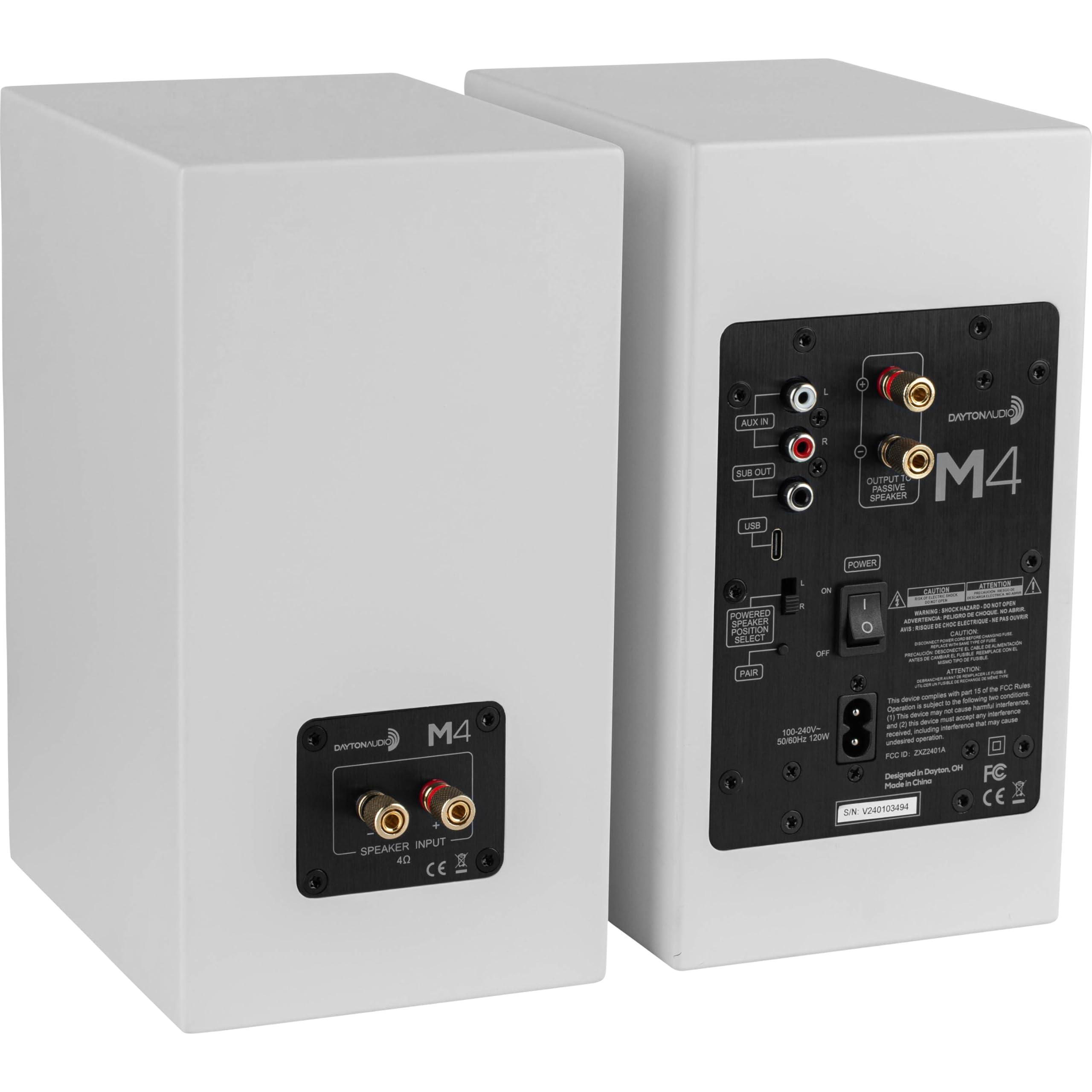 Dayton Audio Dayton Audio M4 Powered Desktop Speakers with Bluetooth and USB DAC | Remote Included | 150W Peak Power | Pair (White, 4in)