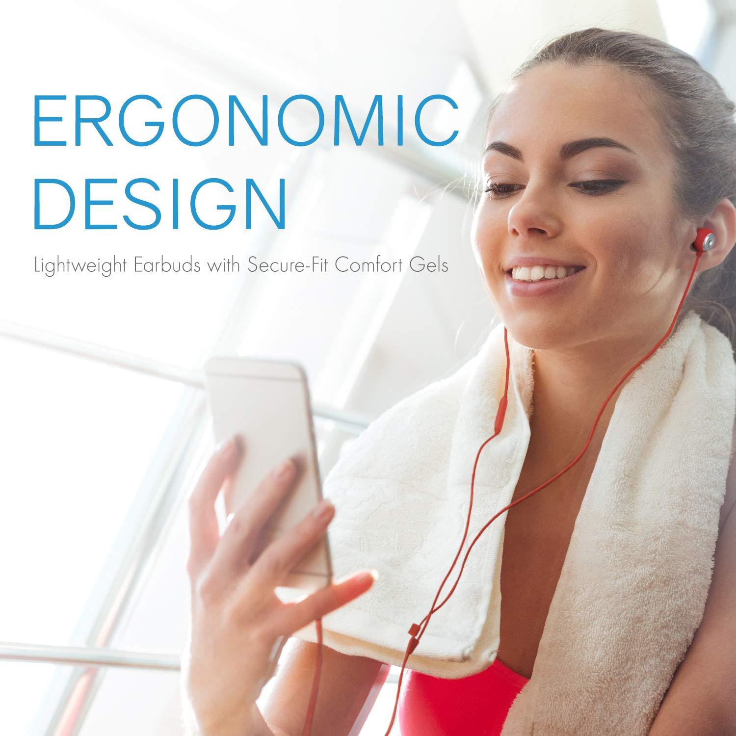 Realm Realm Lightning Earbuds Apple MFi Certified Headphones, in-Ear Headphones with Lightning Connector, Built-in Microphone, Hands-Free Calling and Track Controls, Red