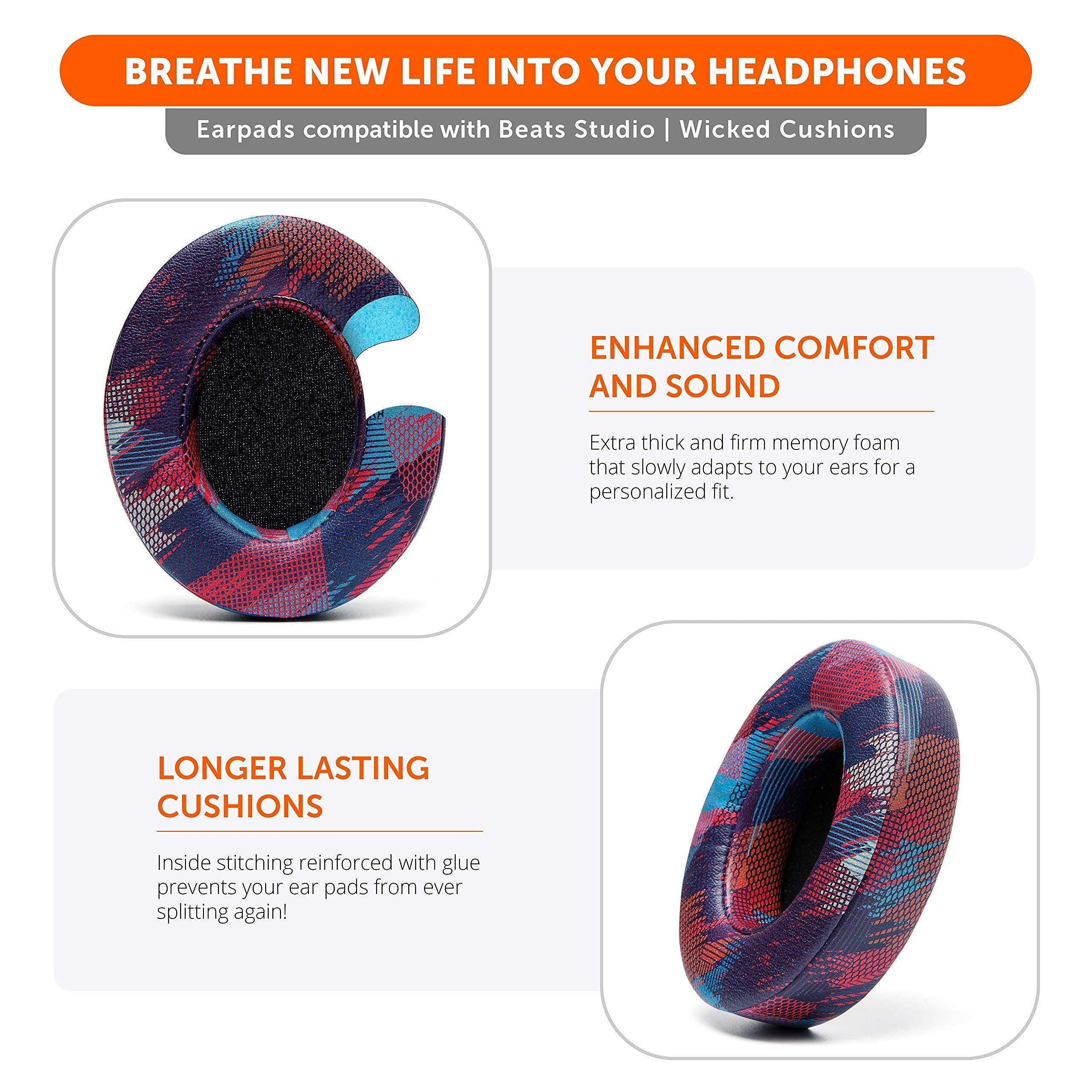 WC Design Pack - WC Wicked Cushions Replacement Ear Pads Compatible with Beats Studio 3 Headphones - Also Fits Beats Studio 2 / Studio Wireless & Wired - Enhanced Comfort, Durability & Improved Adhesive